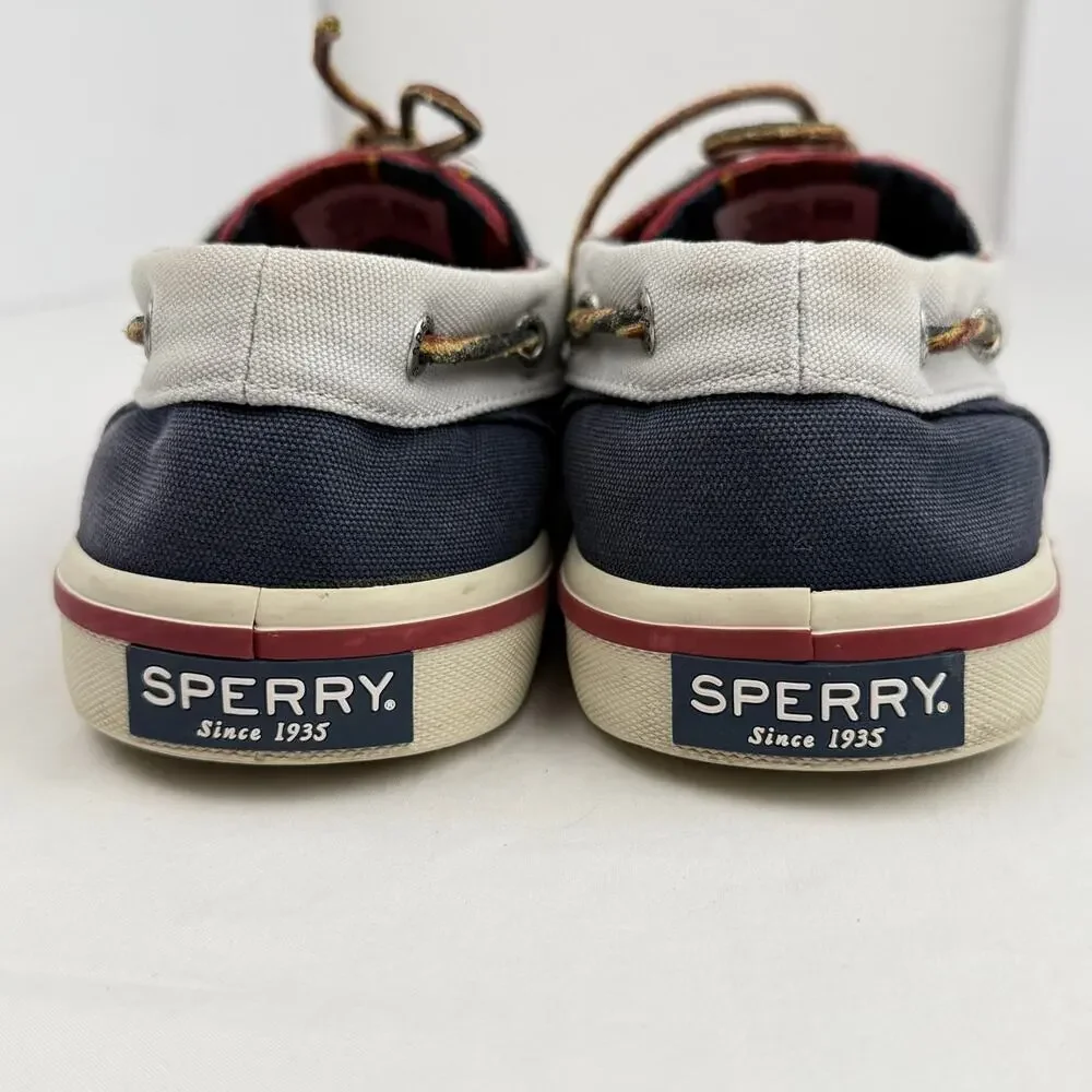 Sperry Boat Shoes Mens 8 Red White Blue Canvas Preppy Nautical Coastal Americana